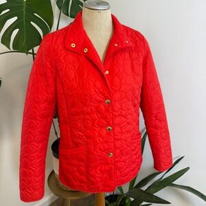 Coach‎ Quilted Puffer Jacket Red Monogram Snap Front Collar
